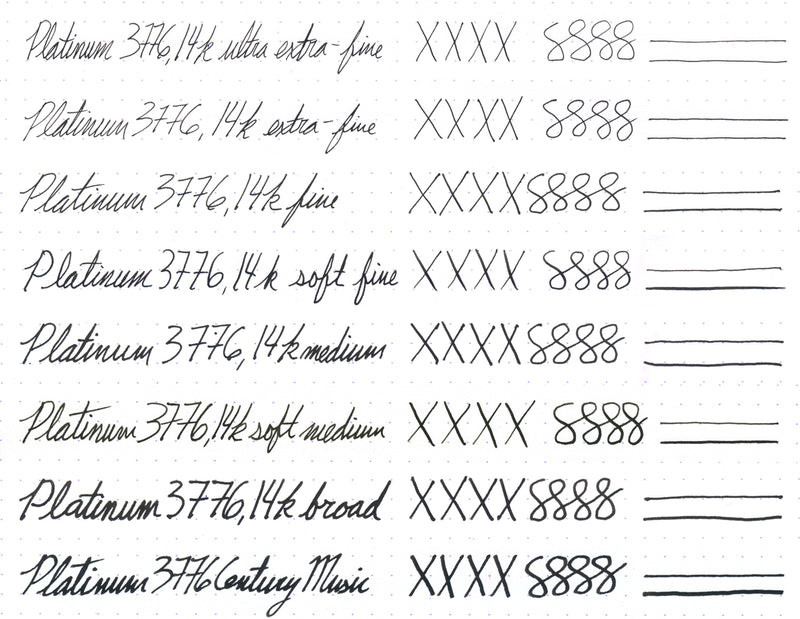 Platinum 3776 Century nib writing samples