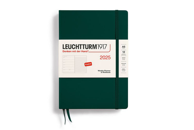 Leuchtturm1917 Medium A5 2025 Weekly Planner & Notebook - Forest Green, Lined