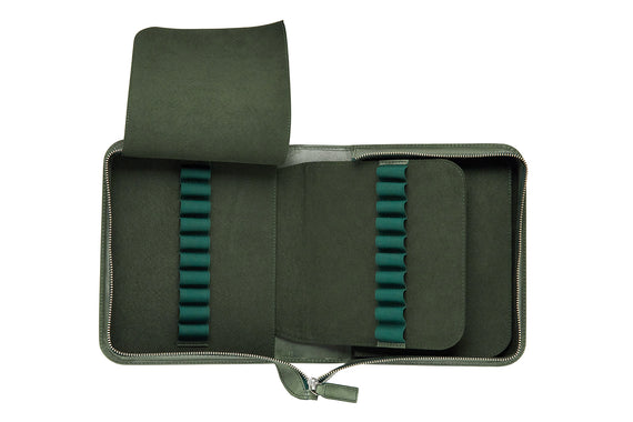 Galen Leather Zippered 40 Slot Pen Case - Crazy Horse Forest Green