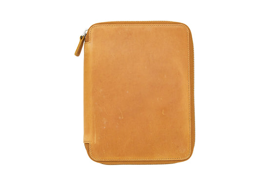 Galen Leather Zippered A5 Notebook Folio - Crazy Horse Honey Ochre