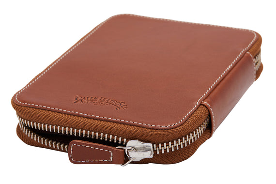 Galen Leather Zippered 10 Slot Pen Case - Brown