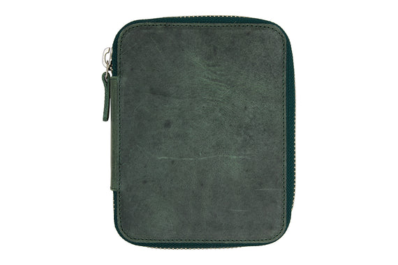 Galen Leather Zippered 10 Slot Pen Case - Crazy Horse Forest Green