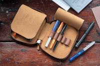 Galen Leather Zippered 10 Slot Pen Case - Crazy Horse Brown